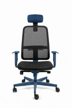 Silla BLAZE azul profundo con cabecera opcional en tela del mismo color