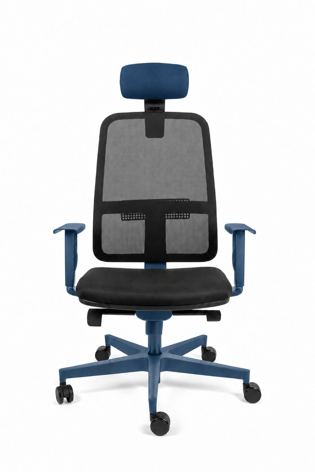 Silla BLAZE azul profundo con cabecera opcional en tela del mismo color